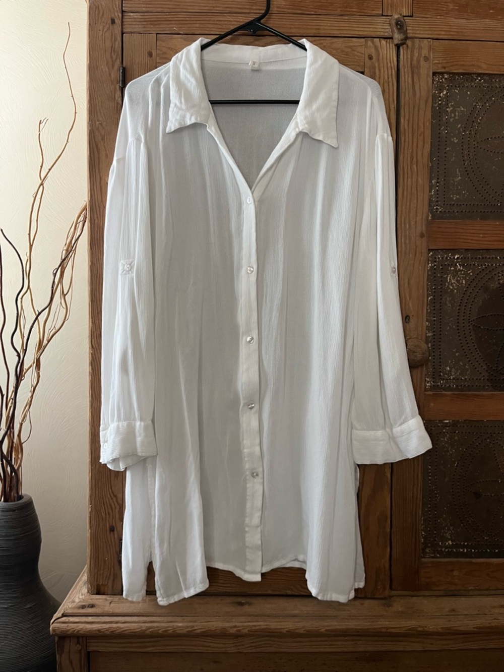Elan Cream Sheer Button-Back Blouse